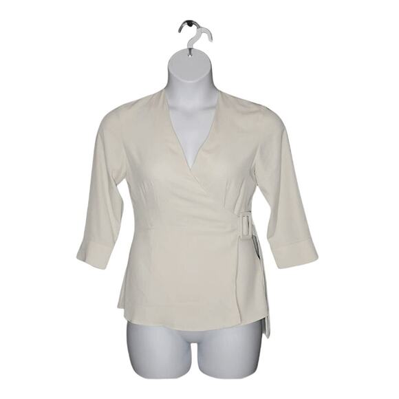 Topshop Wrap Belted Cream Blouse size 6 NWT - Picture 4 of 13